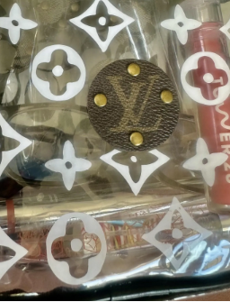 Stadium Clear Purse with Upcycled Designer Patch - Que Sera Bracelets - Sing Along While Shopping Que Sera Sera...