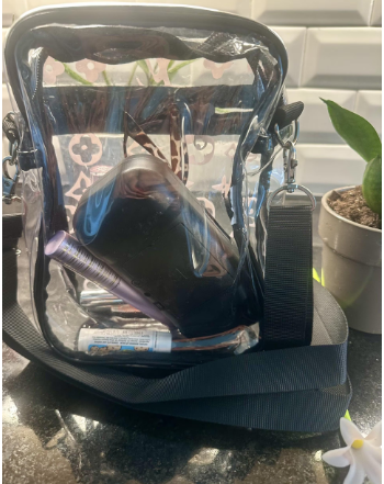 Stadium Clear Purse with Upcycled Designer Patch - Que Sera Bracelets - Sing Along While Shopping Que Sera Sera...