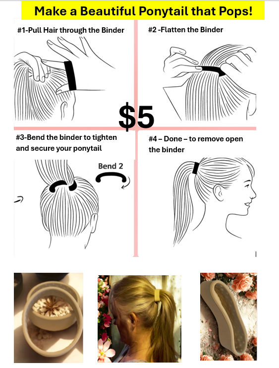Kinder Binder Ponytail Holder - Fuller, Voluminous Ponytails Without Damage - Que Sera Bracelets - Sing Along While Shopping Que Sera Sera...
